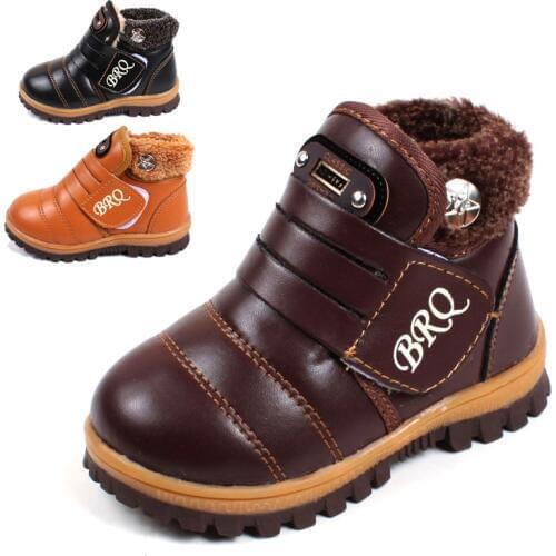 Winter Kids Boots Baby Toddler Boys Snow Boots PU Leather Non-slip Fashion Girls Cotton Shoes Plush Warm Children Boots Sneakers