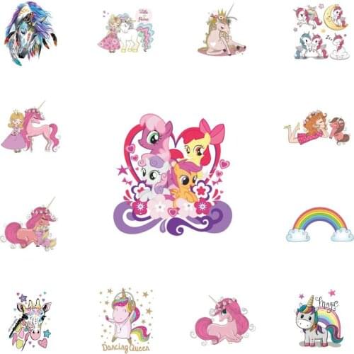 13Pcs/set Patches For Clothes Unicorn Cartoon Thermal Stickers For Clothes DIY Heat Transfer Children Patches Iron On Transfer