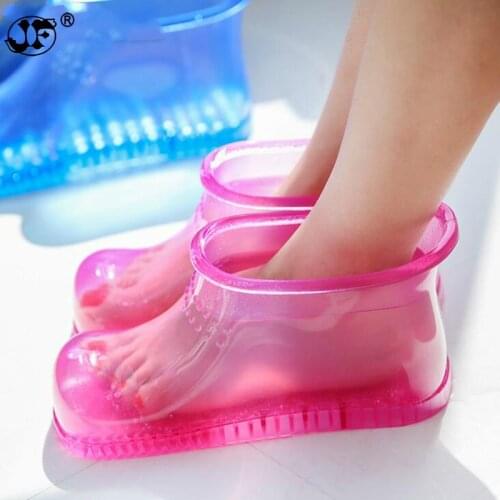2019 Winter Home Rubber Flat Heel Wedge Platform Foot Bath Massage Beads Shoes Slip On Ankle Boot Moccasin Zapatos Mujer 896