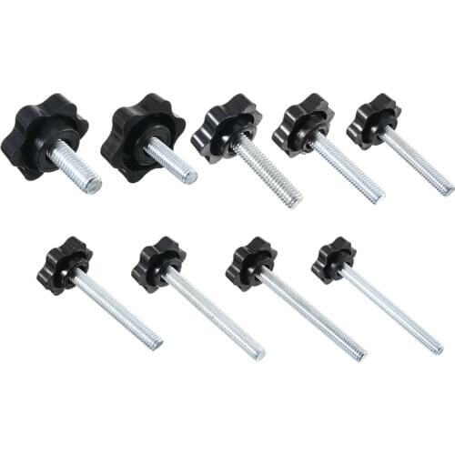 5Pcs M6 10-60mm Plastic Star Shape Head Thread Knurled Thumb Tighten Screw Clamping Grip Knob Screw Wood Plum Bolt