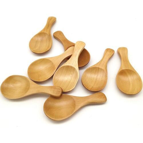 8Pcs Small Wooden Salt Spoon Solid Wood Condiments Spoon Handmade Honey Teaspoon Seasoning Sugar Coffee Tea Jam Mustard Ice Crea
