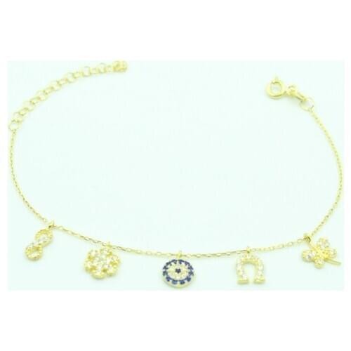 Aykat Yellow Luck Wristband Silver Cubic Zirconia Women Bracelet Various Figured Bracelets Blk-243