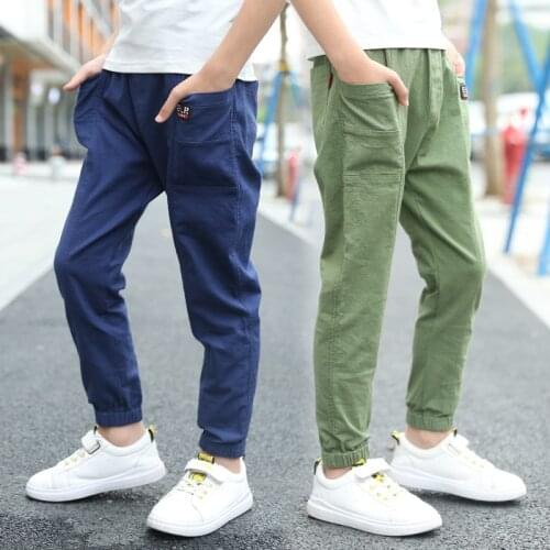 Big Boys Full Pants Children Summer Casual Trousers Clothes For 5-14T Teenage Ankle Pants Gray Blue