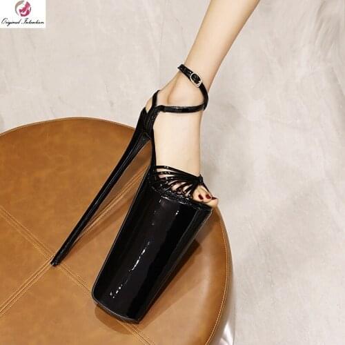 Size 34-50 Black Sandals 30cm Ultra High Heels Sandals Sexy Stripper Party Nightclub Punk Shoes Women Gladiator Platform Pumps