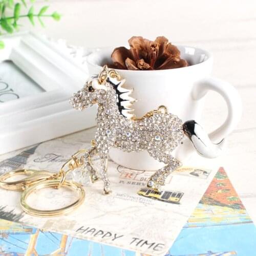 Top Selling White Horse Keyring New Fashion Cute Purse Bag Rhinestone Crystal Key chain Women Pendant Charm Gift