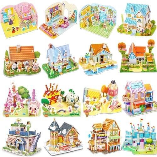 Kindergarten Cartoon Castle Garden House 3D Puzzle Jigsaw Educational Toys For Children Kids Craft Manualidades Diy Jouet Enfant
