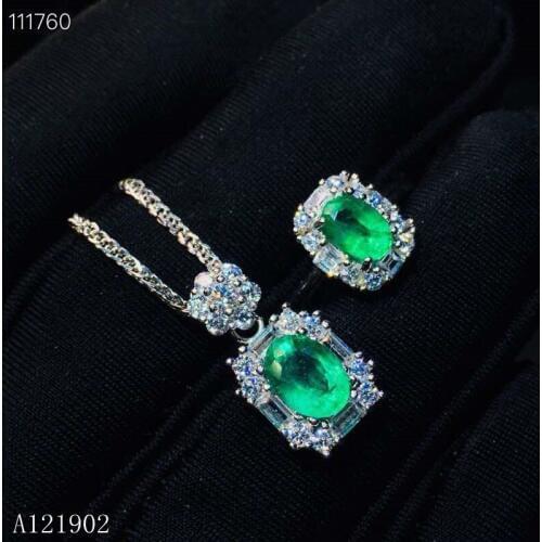 KJJEAXCMY exquisite jewelry 925 sterling silver inlaid natural gemstone Emerald Pendant Necklace Ring suit support detection