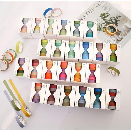 6 Pcs/Set Cute Solid Color Washi Tape Label Masking Tape Kawaii Decorative Adhesive Tape For Stickers Scrapbooking Japanese Tape