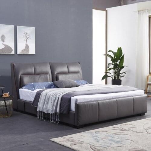 Nordic leather bed Modern minimalist double master bedroom soft bag wedding bed 1.8 meters atmospheric storage leather art bed