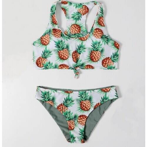Pineapple Print High Waist Sexy Halter Bikini Set For Women 2021 Bathing Suit Two Piece Swimsuit Femme Summer Beachwear Bikinis