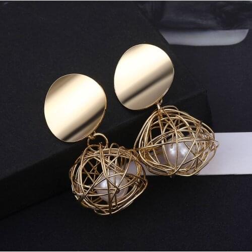 FNIO Fashion Statement Earrings 2021 Geometric Round Earrings For Women Hanging Drop Dangle Earrings Modern Female Jewelry