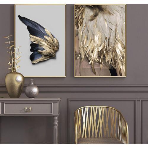 Nordic Golden and Black Wing Wall Art Canvas Paintings Abstract Leaves Wall Art Prints and Posters for Living Room Home Decor