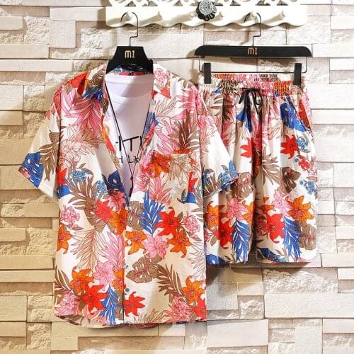 New style hot sale 2021 Summer Mens Hawaii Beach Shirt Set Fashion Trend Loose Color Suit