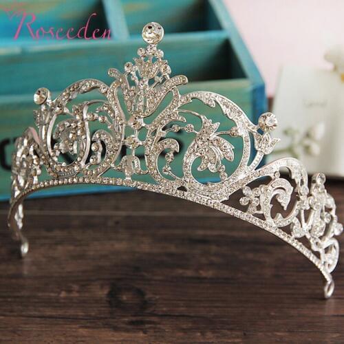 HOT Elegant Sparkly Crystal Rhinestone Crown Tiara Wedding Prom Brides Headband Silver Plated Wedding Hair Accessories RE143
