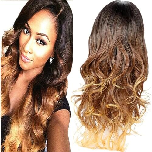 Ombre Romance Body Wave Hair Wig Gluless Heat Resistant Synthetic Wig for White/Black Women Vintage Style Natural Fake Hair