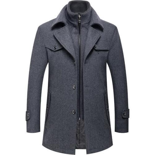 Autumn Winter Mens Wool Jacket Autumn Mens Long Windproof Wool Coat Casual Thick Slim Jacket Male