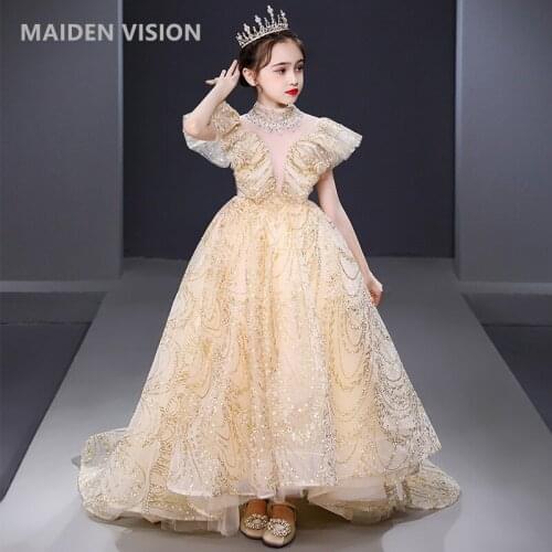 Teens Dresses kids Wedding Dress Pearl Beaded Children Pageant ball gown Carnival Party Girls Princess long Dress clothes