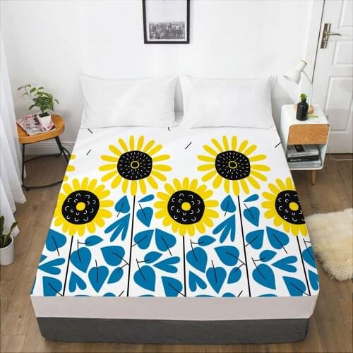 Luxury Elastic fitted sheet bed sheet With An Elastic Band Mattress Cover 150x200/160x200 Bed cover for home Flowers Sunflower