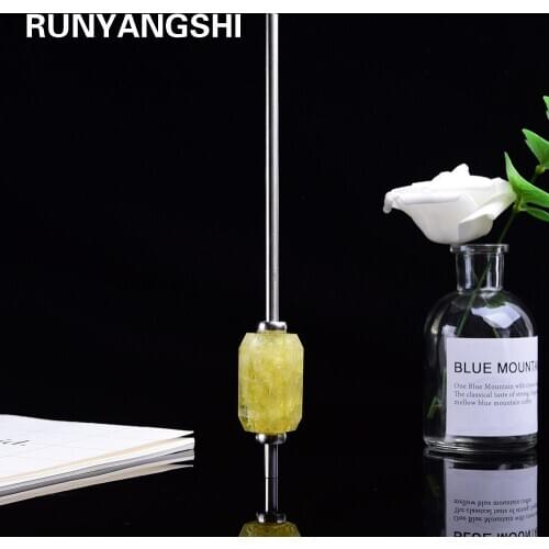 Runyangshi Natural Crystal citrine Healing stone Straw 18/8 Stainless Steel Reusable Straws for Drinking with cleaner brush