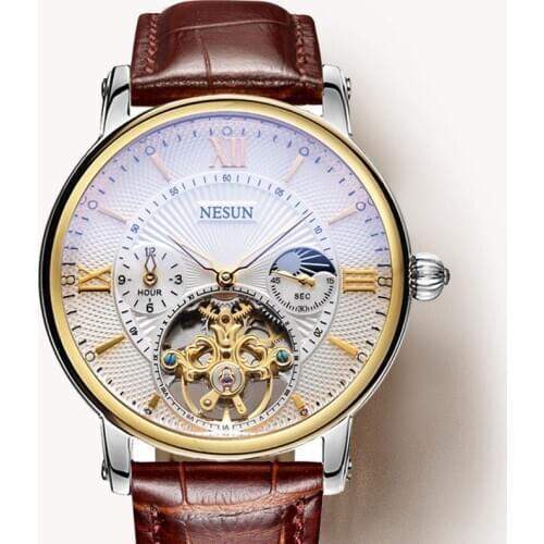 Switzerland Nesun Skeleton Tourbillon Watch Men Top Luxury Brand Automatic Mechanical Mens Watches Waterproof relogio N9091-3