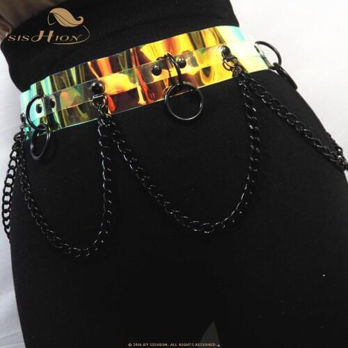 SISHION 2021 New Arrival Punk Belts VD1358 Black Silver Chain Belt for Women Ladies Dance corset belt