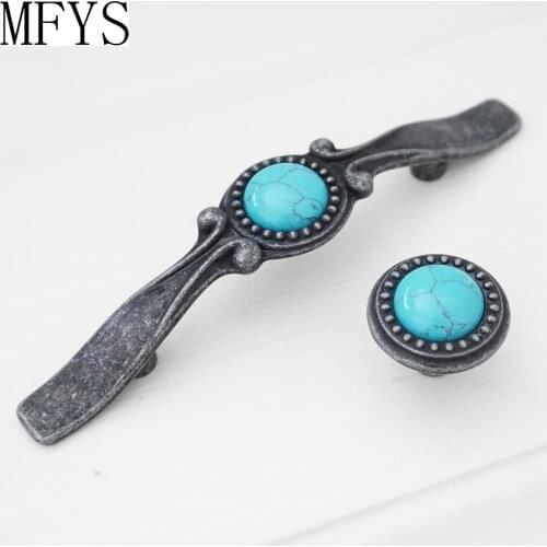 3" Shabby Chic Dresser Knob Drawer Pulls Antique Black Turquoise Blue / Kitchen Cabinet Door Handle Pull Furniture Hardware 76