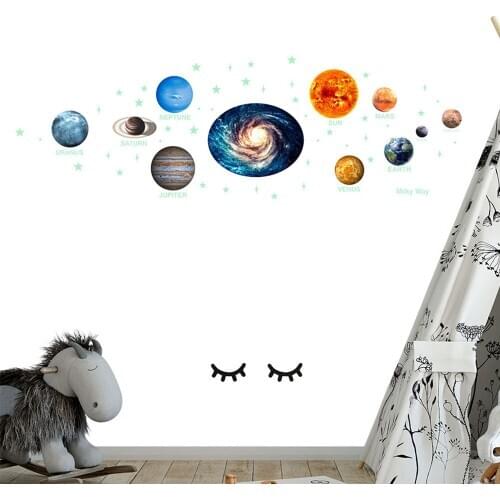 Luminous Galaxy Planets Star Moon Wall Stickers Kids Ceiling Decals for Bedroom or Birthday Gift Wall Decals for Any Room