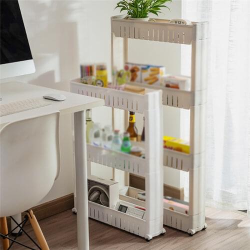 3 Layer Interspace Storage Shelf with Wheels Kitchen Bathroom Toilet Gap Organizer Rack Removable Food Cosmetic Storage Holder