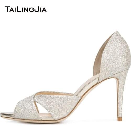 High Heels Women Pumps Peep Toe Wedding Shoes Woman White Heeled Glitter Shoe 2019 Ladies Elegant Stiletto Heel Bridal Footwear