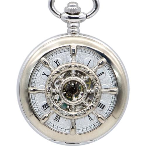 Top Brand Vintage Mechanical Pocket Watch Stainless Steel Design Double Hunter Hand Winding with Fob Chain PJX1383