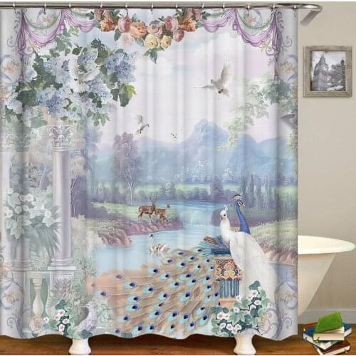 3D European Vintage Style Flowers Birds Printed Bathroom Waterproof Shower Curtain Peacocks Pattern Fabric Curtain Decor Curtain