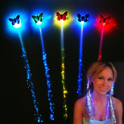 5pcs / lot Flash LED hair light emitting Fiber optic Pigtail Braid Plait Luminous Hair Wig Party Supplies hair accessory