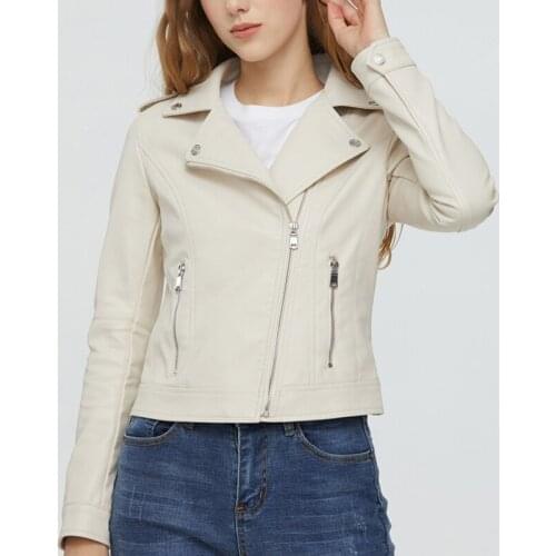 Trendy New Autumn Women Moto Biker Short Pu Leather Jacket Streetwear Female Turndown Collar Zipper Faux Leather Coat Outwear