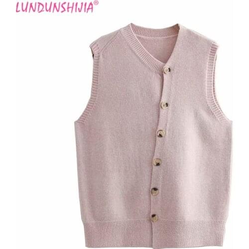 LUNDUNSHIJIA High Quality Women Knitted Cardigan Vest 2019 Spring Autumn Fashion Loose V-Neck Sleeveless Vests Waistcoat