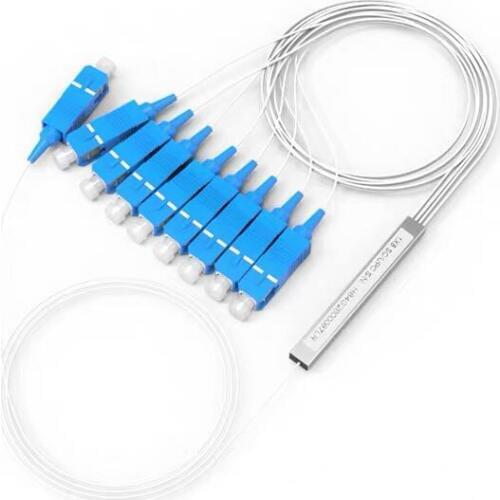 1*8 SC/ UPC Connector Fiber Optic Splitter 0.9mm Steel Tube Fiber Optic PLC Splitter 1x8 SC/UPC Mini Blockless