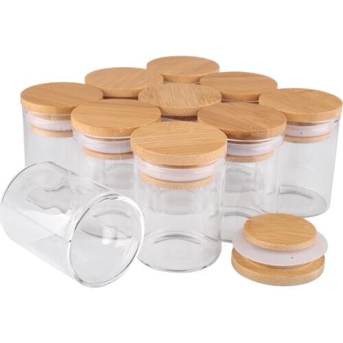 12 Pieces 60ml Test Tubes with Bamboo Caps 47*60mm Spice Jars Glass Vials Candy Jar Glass Pill Containers for Wedding Craft DIY