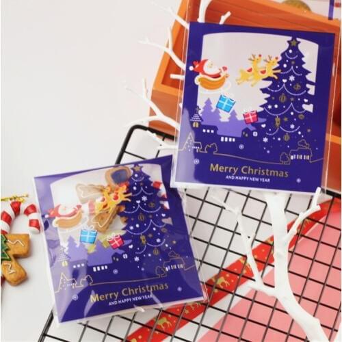 2018 new 100pcs Christmas Red Santa Claus Cookies Gift Packing Bag Self-adhesive Gift Bag