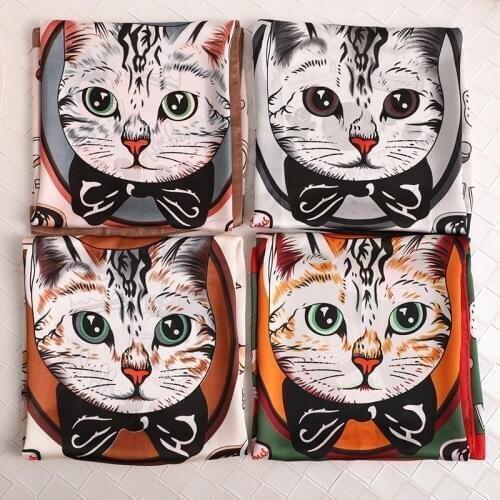 2020 New 70cm womens Cat cartoon print scarf fashion trend small silk scarf square scarf tie package decorative gift