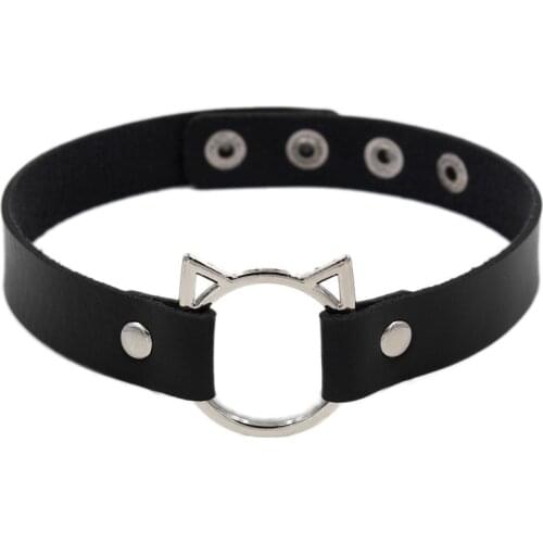 2021 Cat Ear Gothic Neck Charm Metal Necklace Stud Collar Woman Man Gothic Punk PU Leather Hollow Choker Necklaces Jewelry Gift