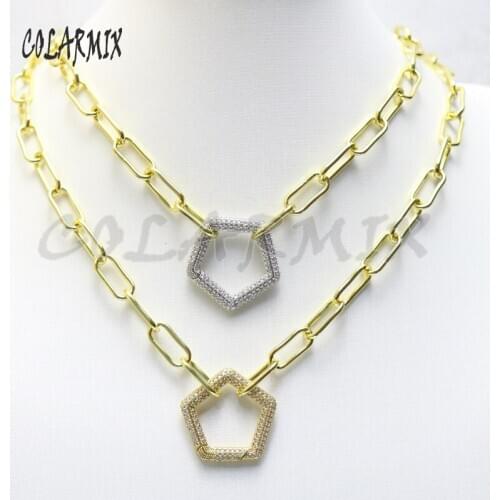 3Pcs Pentagon Shape Buckle necklace Link chain zircon jewelry accessories pendants fashion jewelry for women 50964
