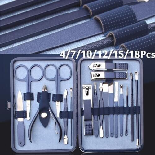 4-18Pcs Professional Nail Clipper Pedicure Manicure Set Stainless Steel Cuticle Scissor Pusher Tweezer Nail File Nail Cutter Set