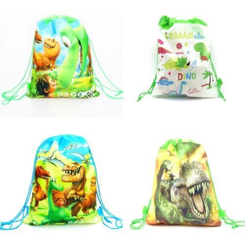 8/16/24/32pcs/lot Dinosaur Theme Cartoon Kids Birthday Gift Bag Non-woven Fabric Drawstring Bag Travel Storage School Backpack