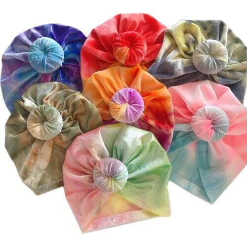 Velvet Baby Hat Newborn Beanies Donuts Girls Boy Tie Dye Indian Caps For Children Autumn Winter Colorful Bonnet Knot Turban