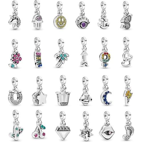 5PCS Wholesale European Silver Color Unicorn Crown Evil Eye Moon Star Flower Cactus Charm DIY Bead Fit Pendant Bracelets