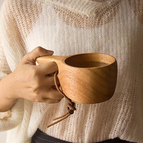 Coffee Cup Wood Tea Milk Cup Drinking Cup Beverage Utensil Handmade Juice Lemon Tea Cup Japanese Style Wooden Portable Rubber