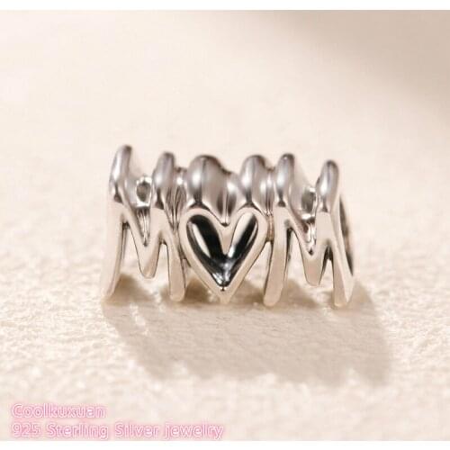 Mothers Day Original 100% 925 Sterling Silver Mom Script Charm beads Fits Brand bracelets Jewelry Making