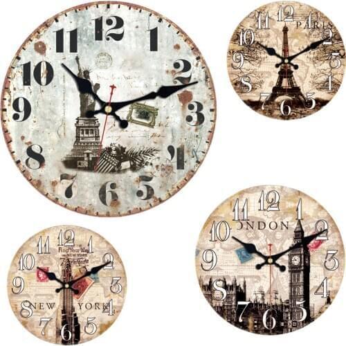Wooden Wall Clock UK London British Clock Retro Vintage Large Clock Paris French Stylish Non -Ticking Silent Quiet 16inch Clock