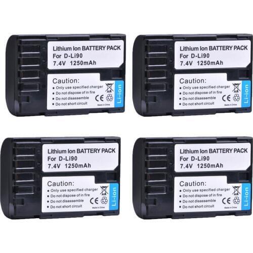 4X 1250mAH D-Li90 D Li90 DLi90 Rechargeable Camera Li-ion Battery for Pentax K-5 II K-5 IIS K-01 K-7 K-5 K-3 K-3 II 645D 645Z Z1