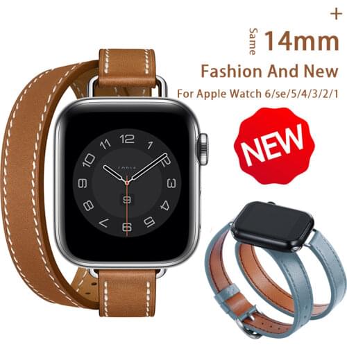 High Quality Double Tour leather Strap For Apple Watch band 42mm 44mm Series 6 Se 5 4 3 2 for Iwatch 6 38mm 40mm Fashion Correa