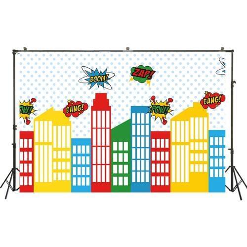 HUAYI Photography Backdrops Super hero Birthday Party Celebration Photo Backdrop Baby Shower Decor Photo Booth Background W-1224
